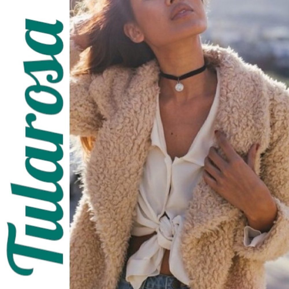 TULAROSA Violet Faux‎ Fur Shag Oversized Open Front Teddy Coat Natural, Small